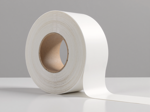 Food grade adhesive labels with clear protective coating, white background