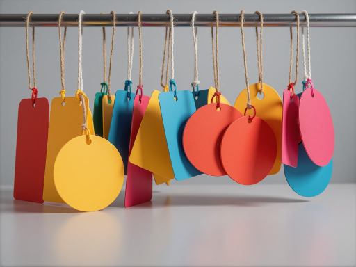 Price tags with barcode area and product information layout, white background